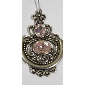 Silver tone pink stone drop earrings 2"  1.1320